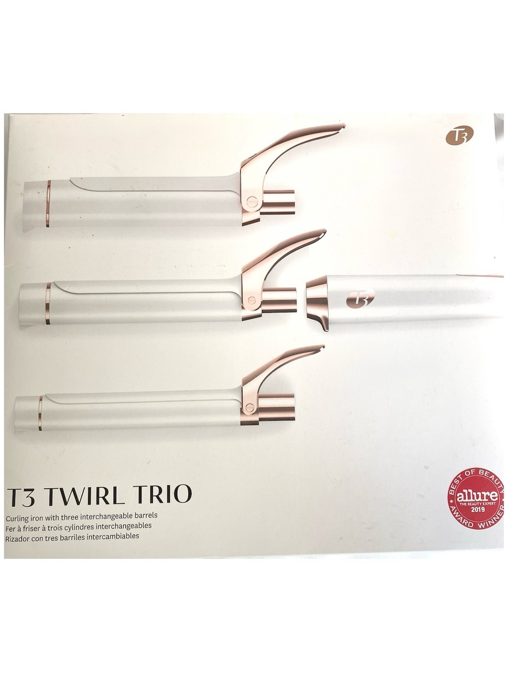 T3 Twirl Trio Interchangeable 3 Barrel Curling Iron Set White Rose Gold EUC